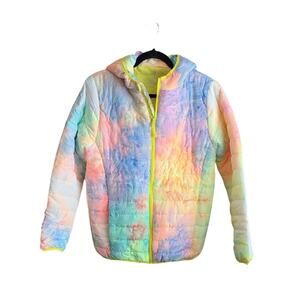 Alexa Rae Tie Dye Pastels Colorful Hooded Puffer Jacket Kids Size Large 16 NWT